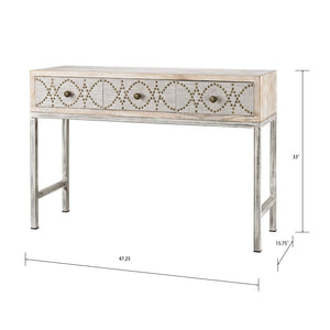 Atlas Albiera Elegant Desk with Distressed Cream Base and Natural Linen Facade for Stylish Spaces TA11003-01
