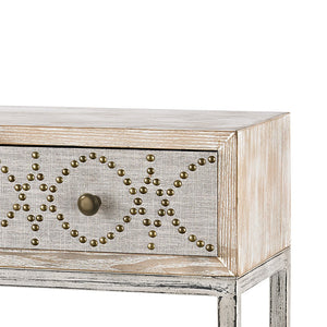 Atlas Albiera Elegant Desk with Distressed Cream Base and Natural Linen Facade for Stylish Spaces TA11003-01
