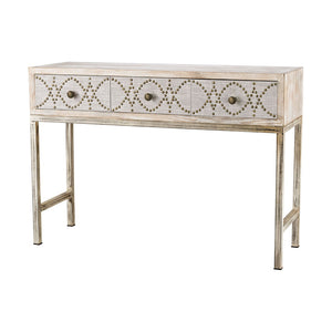 Atlas Albiera Elegant Desk with Distressed Cream Base and Natural Linen Facade for Stylish Spaces TA11003-01