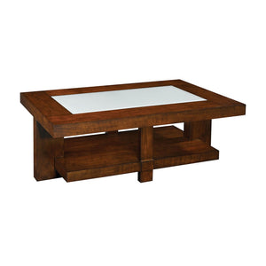 Atlas Axis Coffee Table - Modern Rectangular Design with Glass Top and Stylish Wood-Beam Base for Storage TA11009-01