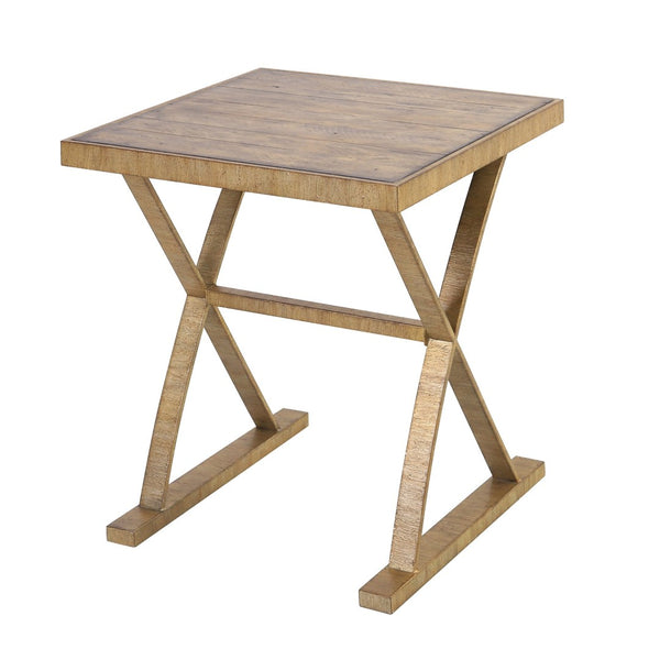 Atlas Better Rustic Charm Accent Table - Solid Pine Trestle Design with Aged Gold & Brown Finish, Versatile! TA11013-01