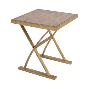 Atlas Better Rustic Charm Accent Table - Solid Pine Trestle Design with Aged Gold & Brown Finish, Versatile! TA11013-01