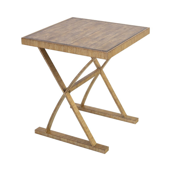 Atlas Better Rustic Charm Accent Table - Solid Pine Trestle Design with Aged Gold & Brown Finish, Versatile! TA11013-01