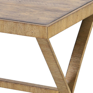 Atlas Better Rustic Charm Accent Table - Solid Pine Trestle Design with Aged Gold & Brown Finish, Versatile! TA11013-01