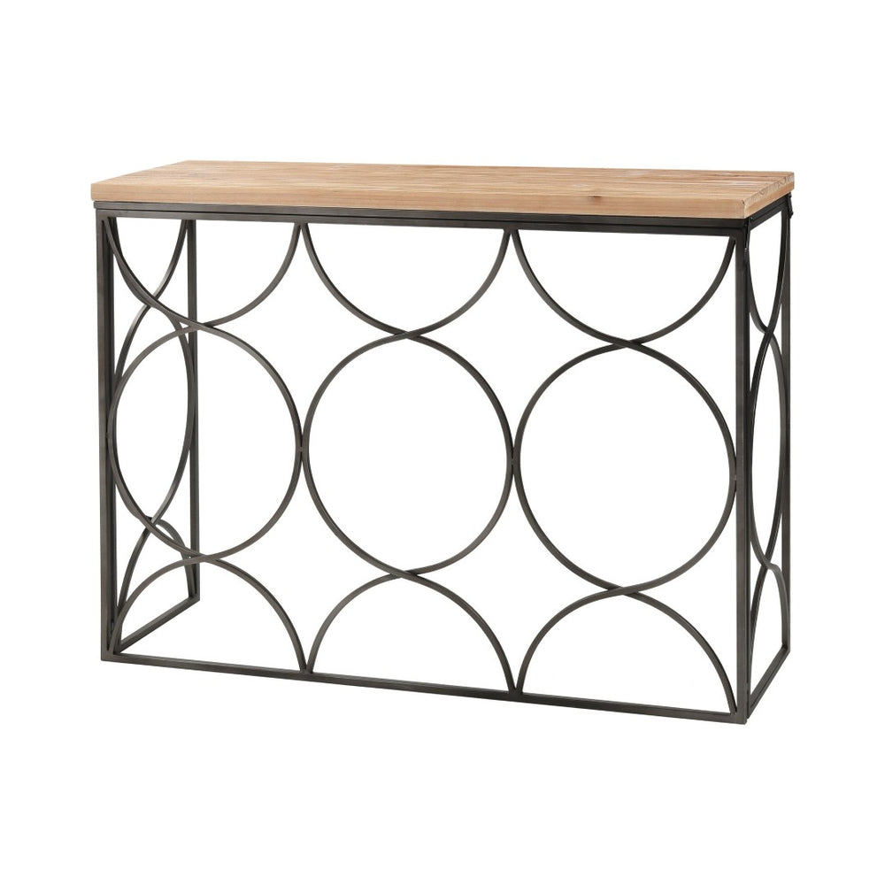 Atlas Billings Console Table - Stylish Open-Frame Design in Aged Pewter with Warm Wood Top for Versatile Use TA11016-01