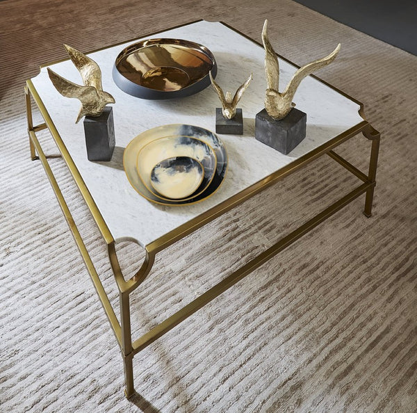 Atlas Blain Coffee Table - Luxurious White Marble & Antique Brass Frame, Modern Design for Elegant Living Spaces TA11017-01