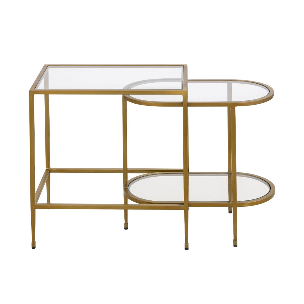 Atlas Blain Nesting Table Set of 2 - Vintage-Modern Brass Accent Tables with Glass Shelves for Stylish Decor TA11019-01S