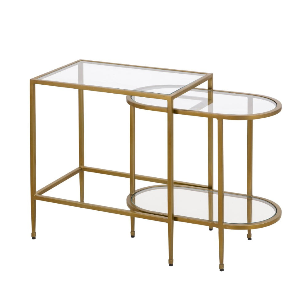 Atlas Blain Nesting Table Set of 2 - Vintage-Modern Brass Accent Tables with Glass Shelves for Stylish Decor TA11019-01S