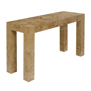 Atlas Bromo Console Table – Elegant Mappa Burl Veneer for Entryways, Hallways, and Living Spaces Natural Burl TA11026-01