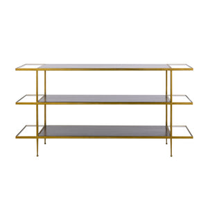 Atlas Carrick Console Table - Elegant Dark Mahogany with Glass Shelves & Brass Frame for Stylish Storage TA11036-01