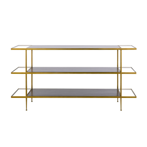 Atlas Carrick Console Table - Elegant Dark Mahogany with Glass Shelves & Brass Frame for Stylish Storage TA11036-01