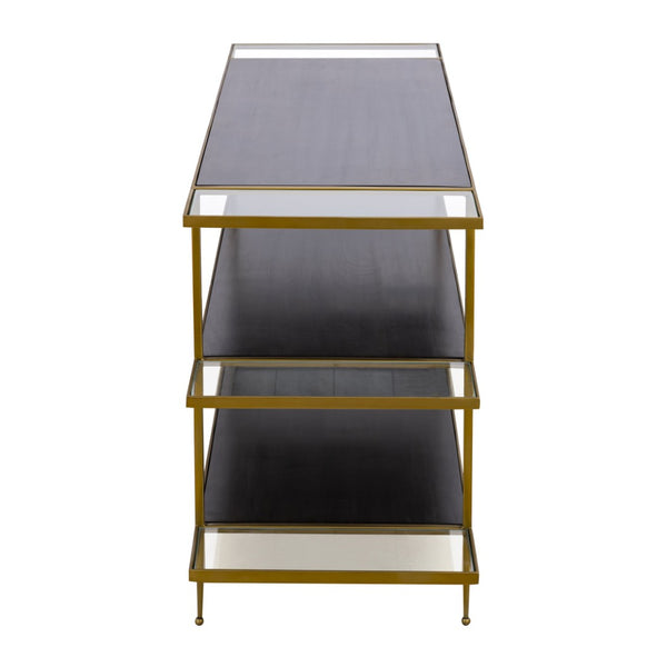 Atlas Carrick Console Table - Elegant Dark Mahogany with Glass Shelves & Brass Frame for Stylish Storage TA11036-01