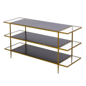 Atlas Carrick Console Table - Elegant Dark Mahogany with Glass Shelves & Brass Frame for Stylish Storage TA11036-01