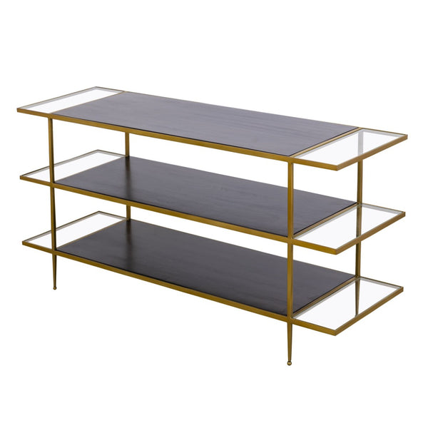 Atlas Carrick Console Table - Elegant Dark Mahogany with Glass Shelves & Brass Frame for Stylish Storage TA11036-01