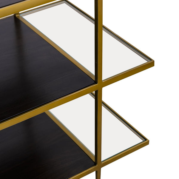 Atlas Carrick Console Table - Elegant Dark Mahogany with Glass Shelves & Brass Frame for Stylish Storage TA11036-01