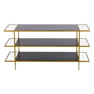 Atlas Carrick Console Table - Elegant Dark Mahogany with Glass Shelves & Brass Frame for Stylish Storage TA11036-01