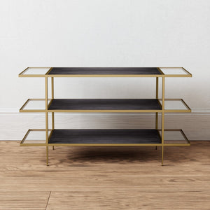Atlas Carrick Console Table - Elegant Dark Mahogany with Glass Shelves & Brass Frame for Stylish Storage TA11036-01