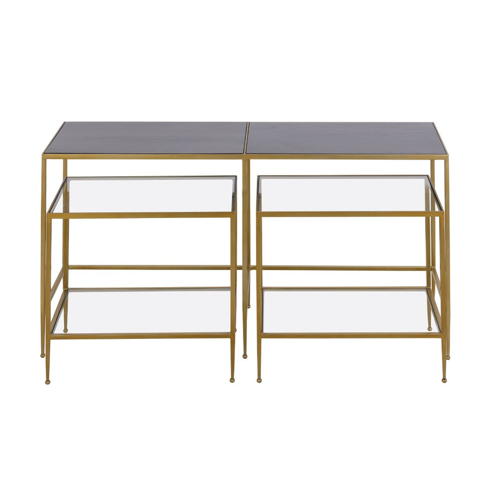 Atlas Carrick Nesting Console Table Set - Elegant Dark Mahogany with Glass Accents & Brass Frame Design TA11037-01S