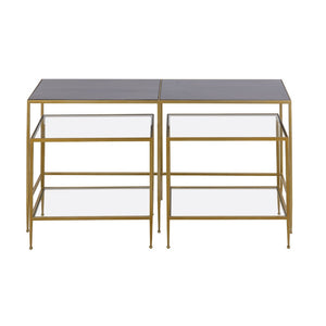 Atlas Carrick Nesting Console Table Set - Elegant Dark Mahogany with Glass Accents & Brass Frame Design TA11037-01S