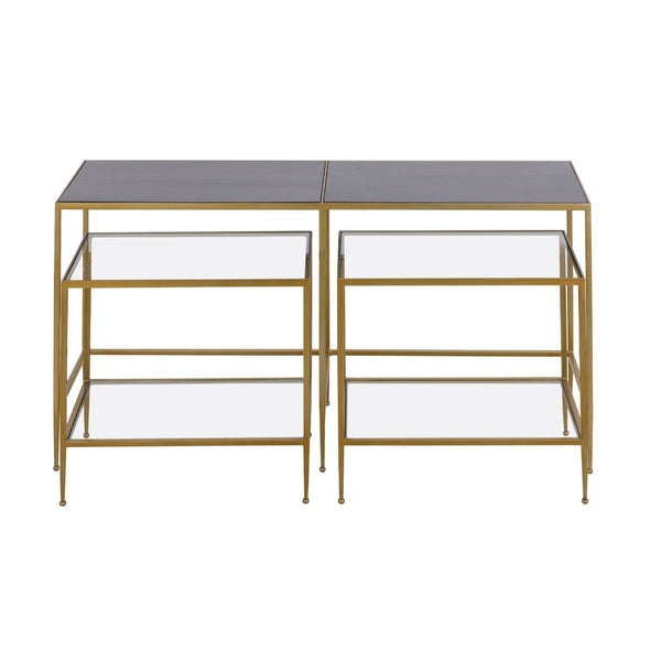 Atlas Carrick Nesting Console Table Set - Elegant Dark Mahogany with Glass Accents & Brass Frame Design TA11037-01S
