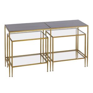 Atlas Carrick Nesting Console Table Set - Elegant Dark Mahogany with Glass Accents & Brass Frame Design TA11037-01S