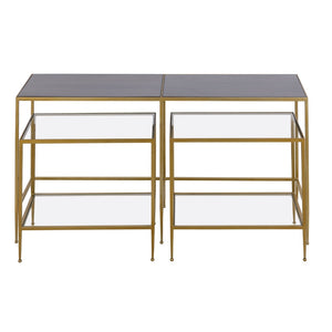 Atlas Carrick Nesting Console Table Set - Elegant Dark Mahogany with Glass Accents & Brass Frame Design TA11037-01S