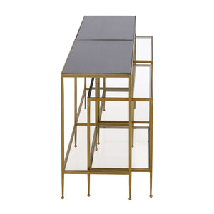 Atlas Carrick Nesting Console Table Set - Elegant Dark Mahogany with Glass Accents & Brass Frame Design TA11037-01S