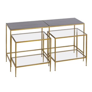 Atlas Carrick Nesting Console Table Set - Elegant Dark Mahogany with Glass Accents & Brass Frame Design TA11037-01S