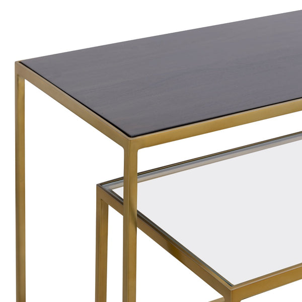 Atlas Carrick Nesting Console Table Set - Elegant Dark Mahogany with Glass Accents & Brass Frame Design TA11037-01S