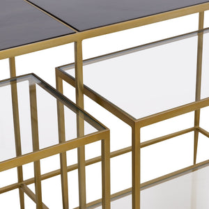 Atlas Carrick Nesting Console Table Set - Elegant Dark Mahogany with Glass Accents & Brass Frame Design TA11037-01S