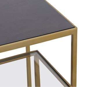 Atlas Carrick Nesting Console Table Set - Elegant Dark Mahogany with Glass Accents & Brass Frame Design TA11037-01S