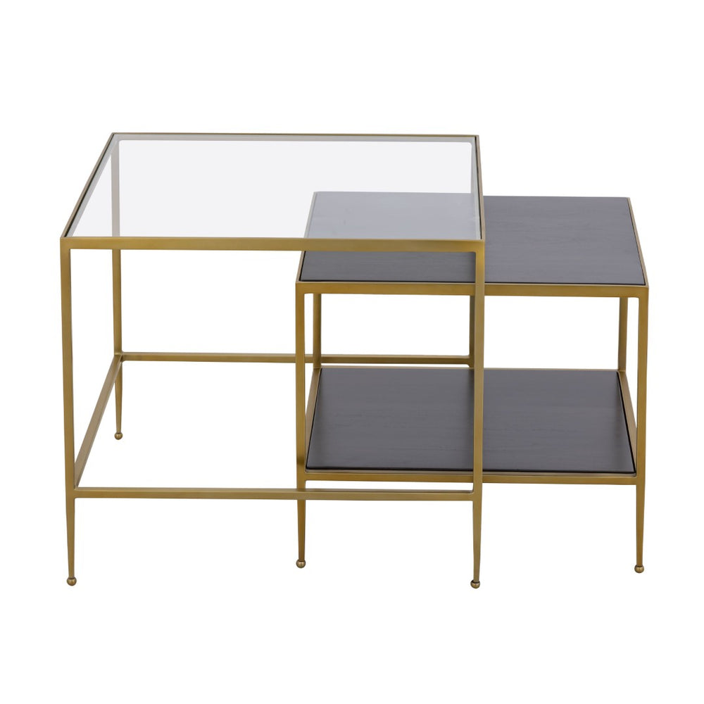 Atlas Carrick Nesting Tables Set of 2: Dark Mahogany & Glass Top, Stylish Mid-Century Accent Duo TA11038-01S