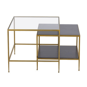 Atlas Carrick Nesting Tables Set of 2: Dark Mahogany & Glass Top, Stylish Mid-Century Accent Duo TA11038-01S