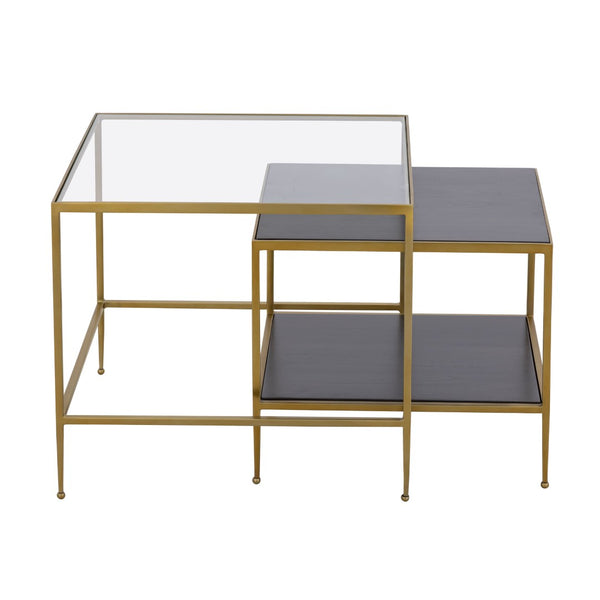 Atlas Carrick Nesting Tables Set of 2: Dark Mahogany & Glass Top, Stylish Mid-Century Accent Duo TA11038-01S