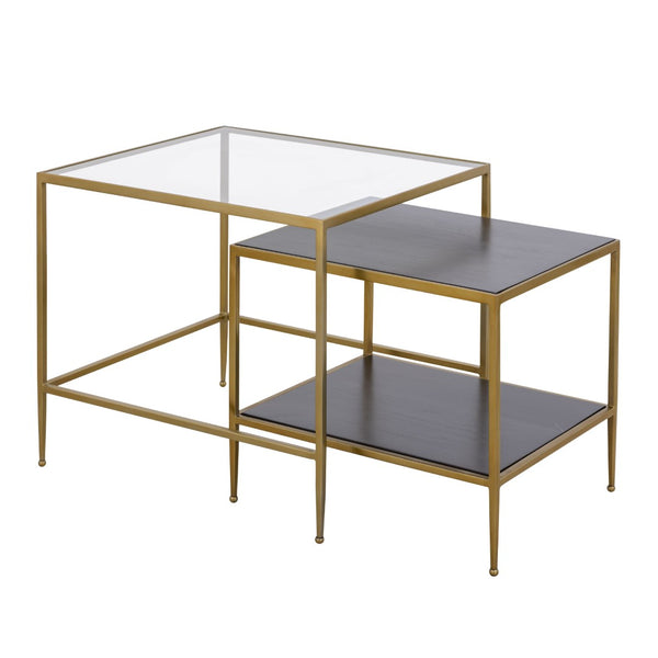 Atlas Carrick Nesting Tables Set of 2: Dark Mahogany & Glass Top, Stylish Mid-Century Accent Duo TA11038-01S