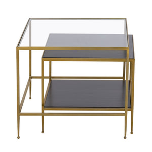 Atlas Carrick Nesting Tables Set of 2: Dark Mahogany & Glass Top, Stylish Mid-Century Accent Duo TA11038-01S