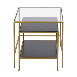Atlas Carrick Nesting Tables Set of 2: Dark Mahogany & Glass Top, Stylish Mid-Century Accent Duo TA11038-01S