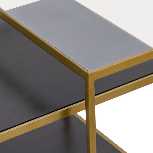 Atlas Carrick Nesting Tables Set of 2: Dark Mahogany & Glass Top, Stylish Mid-Century Accent Duo TA11038-01S