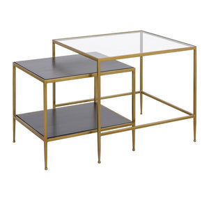 Atlas Carrick Nesting Tables Set of 2: Dark Mahogany & Glass Top, Stylish Mid-Century Accent Duo TA11038-01S