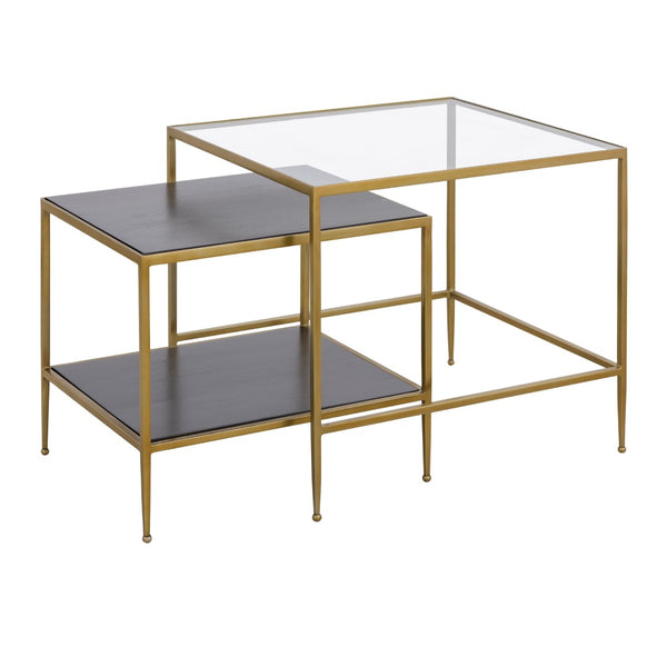 Atlas Carrick Nesting Tables Set of 2: Dark Mahogany & Glass Top, Stylish Mid-Century Accent Duo TA11038-01S