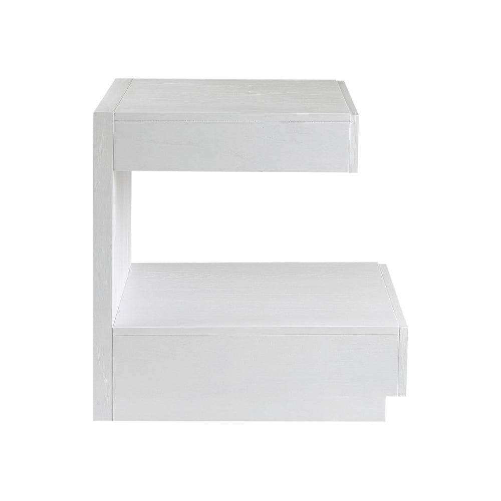 Atlas Checkmate Accent Table - Modern White Square Design with Storage Drawer & Lower Shelf for Versatile Use TA11040-01
