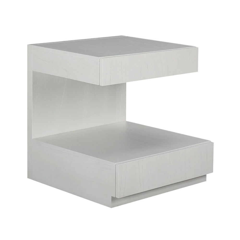 Atlas Checkmate Accent Table - Modern White Square Design with Storage Drawer & Lower Shelf for Versatile Use TA11040-01