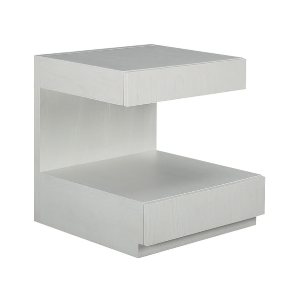 Atlas Checkmate Accent Table - Modern White Square Design with Storage Drawer & Lower Shelf for Versatile Use TA11040-01