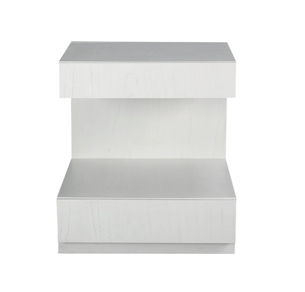 Atlas Checkmate Accent Table - Modern White Square Design with Storage Drawer & Lower Shelf for Versatile Use TA11040-01