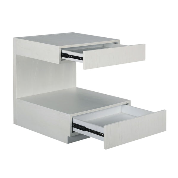 Atlas Checkmate Accent Table - Modern White Square Design with Storage Drawer & Lower Shelf for Versatile Use TA11040-01