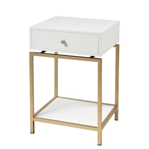 Atlas Clancy Accent Table - Modern White Faux Shagreen Design with Metal Base for Stylish Storage Solutions TA11044-01