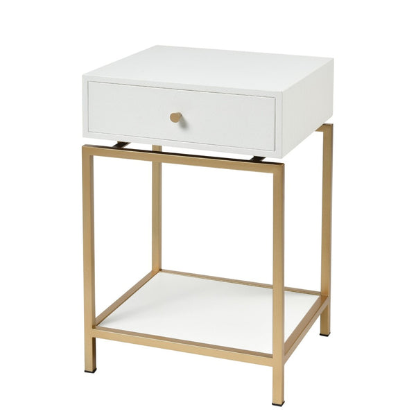 Atlas Clancy Accent Table - Modern White Faux Shagreen Design with Metal Base for Stylish Storage Solutions TA11044-01