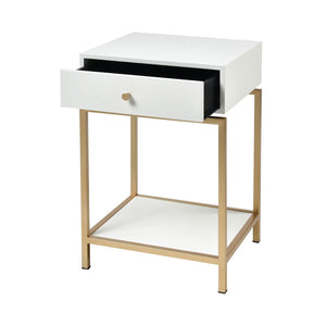 Atlas Clancy Accent Table - Modern White Faux Shagreen Design with Metal Base for Stylish Storage Solutions TA11044-01