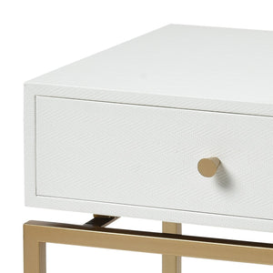 Atlas Clancy Accent Table - Modern White Faux Shagreen Design with Metal Base for Stylish Storage Solutions TA11044-01