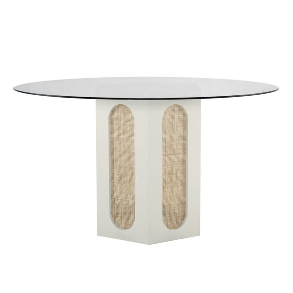 Atlas Clearwater Dining Table - Coastal-Inspired Shoji White Design with Glass Top & Rattan Accents TA11046-01